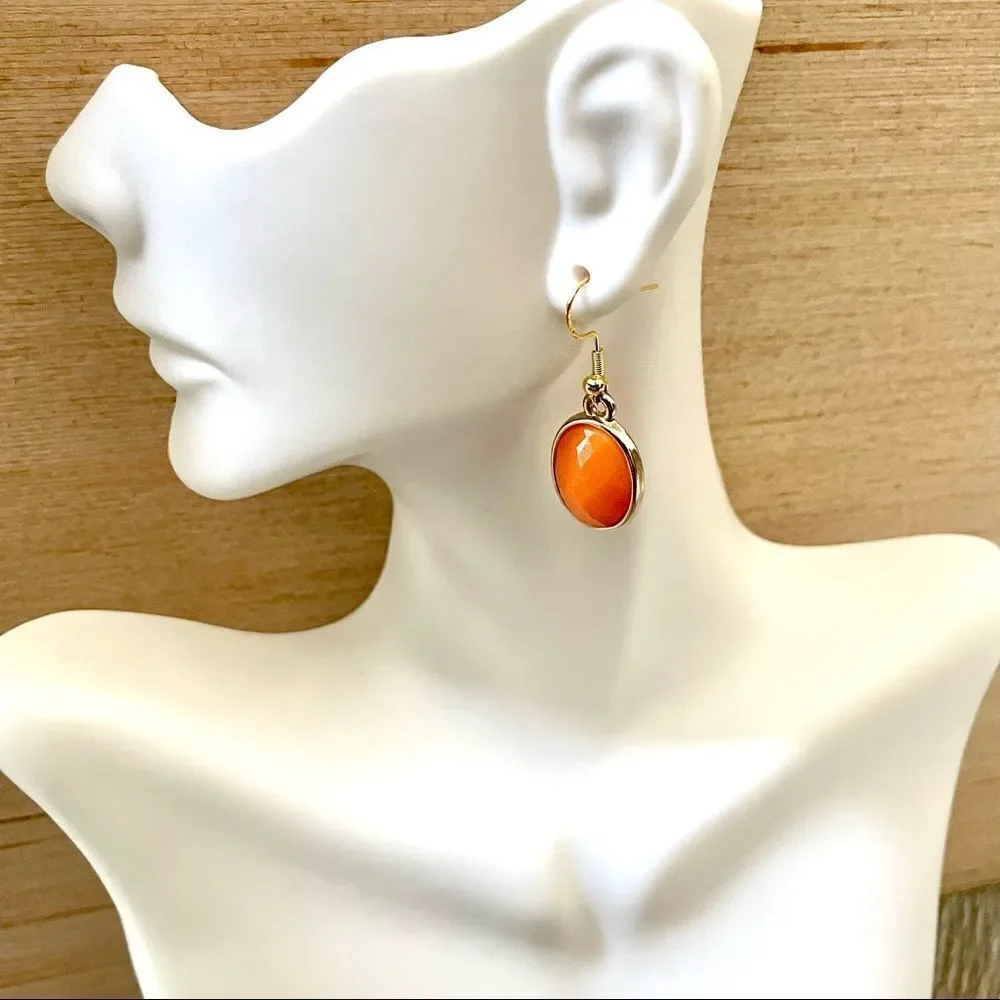 Gold tone orange drop earrings gold tone